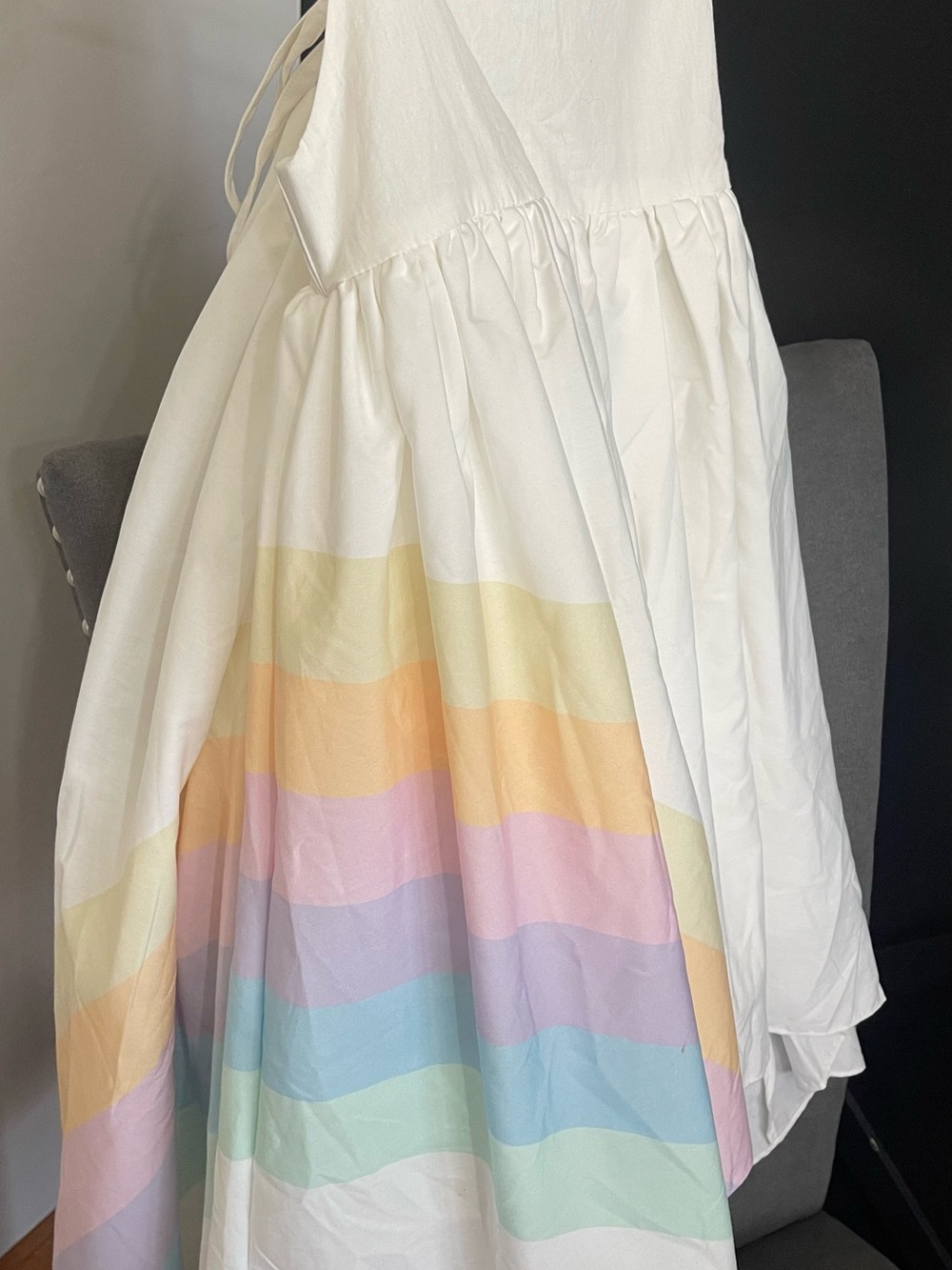 Oopsie Daisy Girls' High-Low Dress with Pastel Rainbow Stripes
